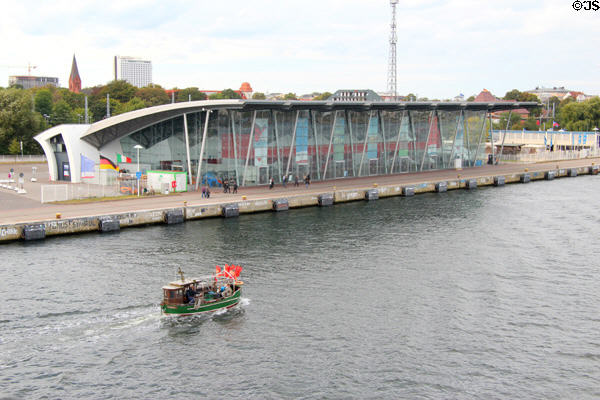 Warnemünde Cruise Ship Center on Warnow river. Rostock, Germany.