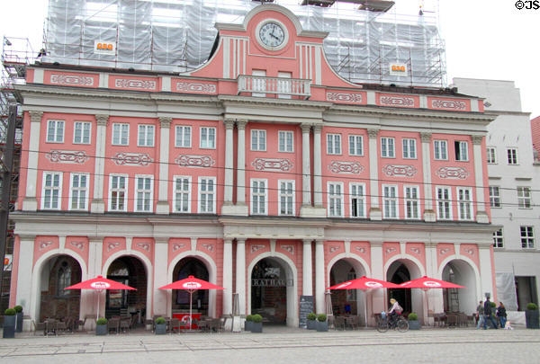 Rostock Town Hall with Baroque facade remodeled (18thC) over 13thC brick structure. Rostock, Germany.