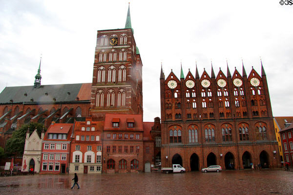 St Nicholas' Church & Stralsund town hall on Old Market Square. Stralsund, Germany.