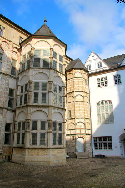 Octagonal towers in courtyard at Gottorf Palace. Schleswig, Germany.