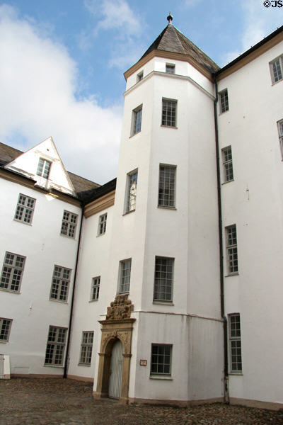 Octagonal extension with spiral staircase in courtyard at Gottorf Palace. Schleswig, Germany.