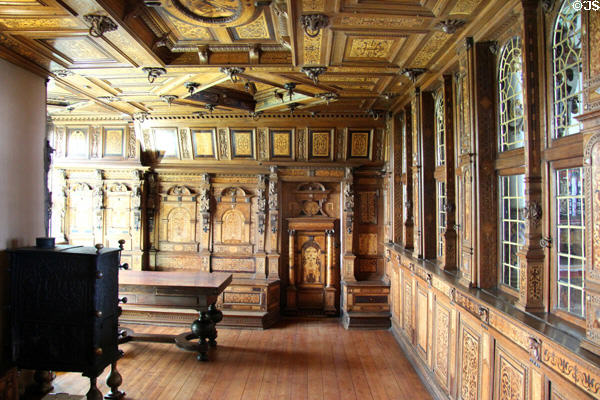 Wood paneled room beside Gottorf Palace Chapel. Schleswig, Germany.