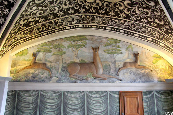 3D deer on walls of Stag Hall at Gottorf Palace. Schleswig, Germany.