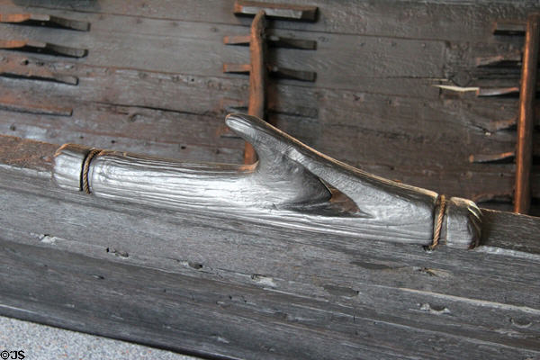 Oar bracket of Nydam ship at Schleswig Holstein State Museum at Gottorf Palace. Schleswig, Germany.