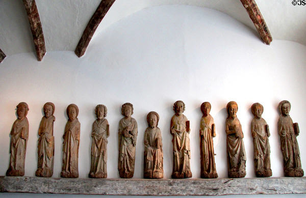 Enthroned Christ with Apostles wood carving (c1350) at Schleswig Holstein State Museum. Schleswig, Germany.