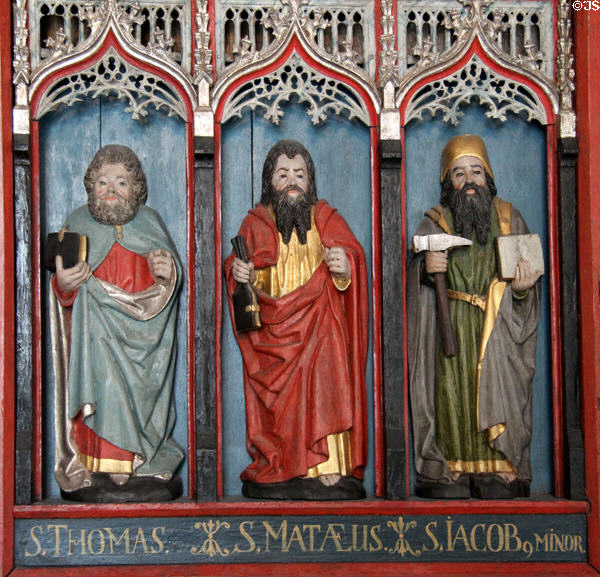 Thomas, Matthew & James the Less Apostle figures from wooden Crucifixion altar (c1460) at Schleswig Holstein State Museum. Schleswig, Germany.