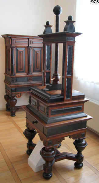 Oak & ebony press (17thC) for linen or books? at Schleswig Holstein State Museum. Schleswig, Germany.