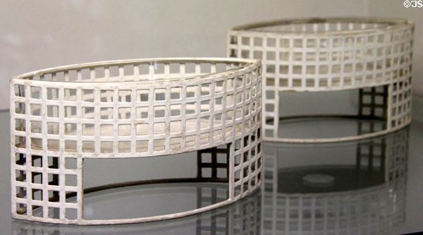 White lacquer on metal flower stands (with glass inserts) (c1905) by Josef Hoffmann of Wiener Werkstätte at Schleswig Holstein State Museum. Schleswig, Germany.
