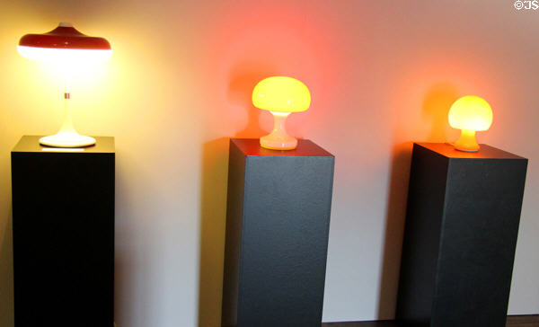 Modern plastic mushroom table lamps at Schleswig Holstein State Museum. Schleswig, Germany.
