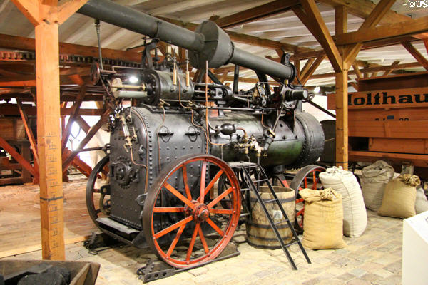 Steam engine to drive farm machinery at Schleswig Holstein State Museum. Schleswig, Germany.