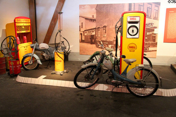 Antique petrol station pumps at Schleswig Holstein State Museum. Schleswig, Germany.