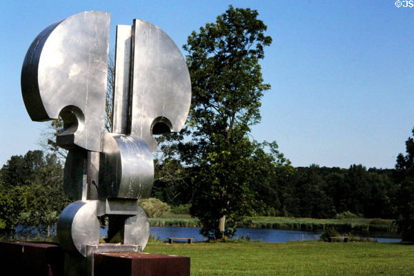 Stainless steel modern sculpture on grounds of Gottorf Palace. Schleswig, Germany.