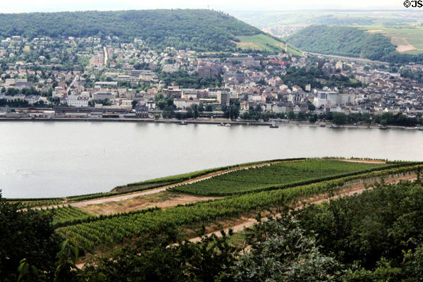 Bingen seen from opposite bank of the Rhine River. Bingen, Germany.