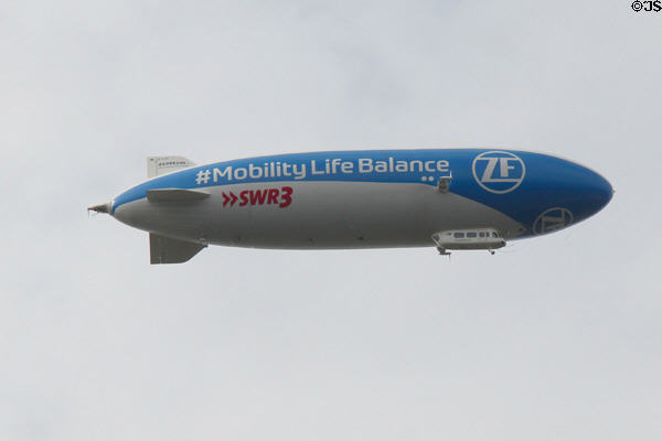 Airship flying over Rhine River. Loreley, Germany.