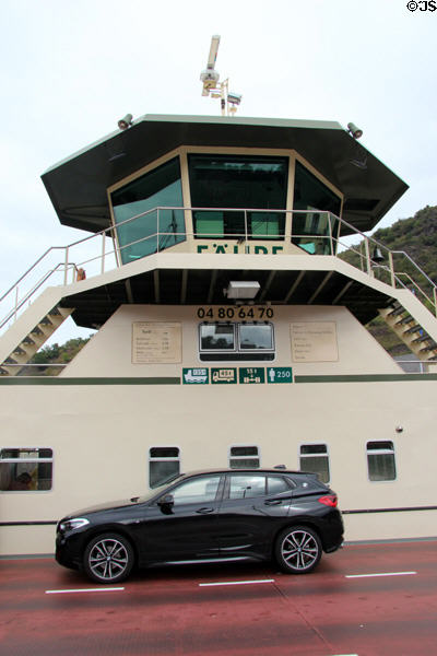 Car ferry between St. Goarshausen & St. Goar. St. Goar, Germany.