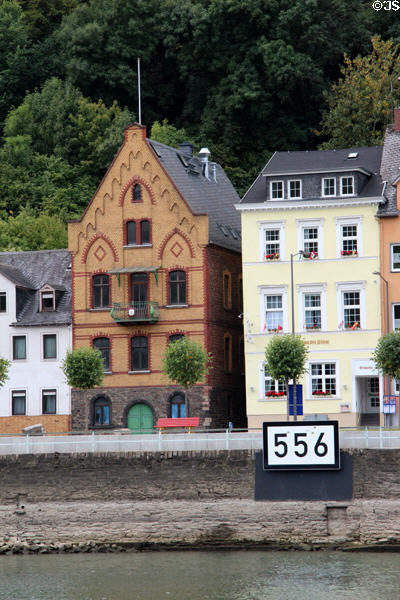 Neo-Gothic brick building & Hotel an der Fähre in St. Goar. St. Goar, Germany.