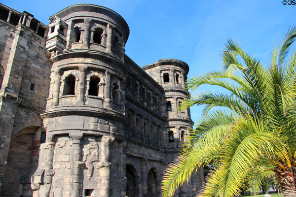 Porta Nigra massive towers. Trier, Germany.