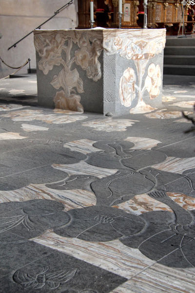 Modern design of floor & main altar table at Trier Cathedral. Trier, Germany.