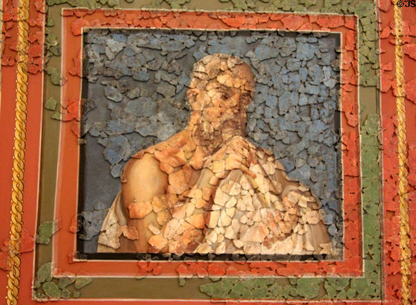 12. Roman ceiling fresco (4thC) section depicting philosopher with scroll at Cathedral Museum. Trier, Germany.
