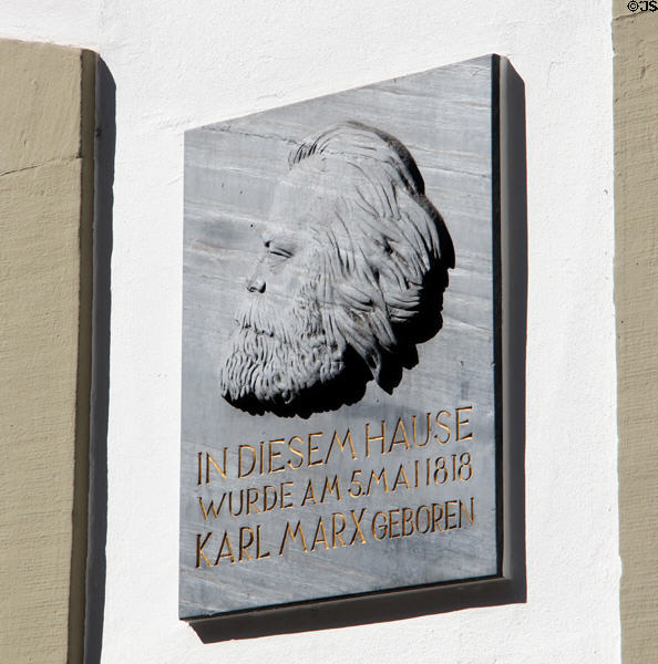 Bas-relief profile of Karl Marx on the house of his birth in 1818. Trier, Germany.