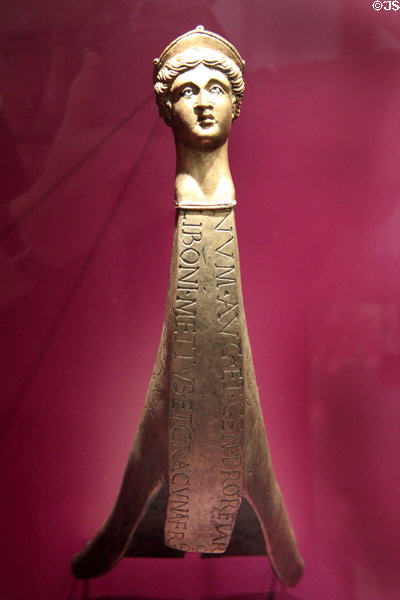 Roman bronze ornamental offering in shape of ship (2nd half 2ndC) at Trier Archaeological Museum. Trier, Germany.