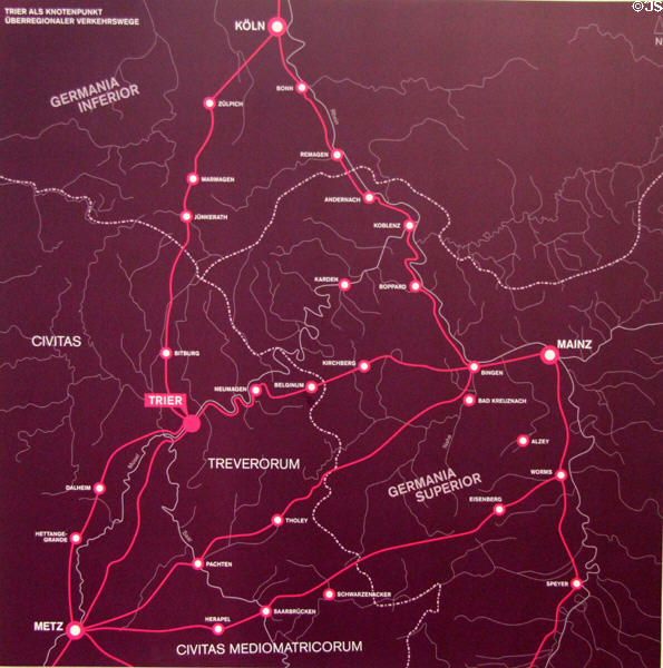 Map of Roman roads of Germany at Trier Archaeological Museum. Trier, Germany.