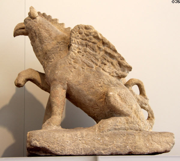 Carved stone griffin once a guardian of a Roman tomb (late 1stC) at Trier Archaeological Museum. Trier, Germany.
