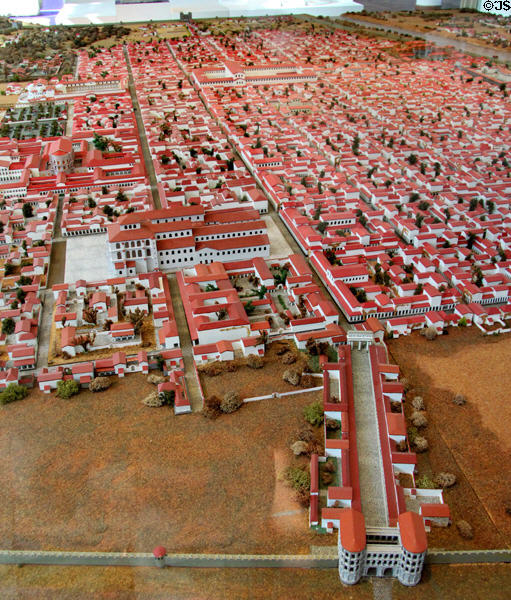 Model of Roman era Trier viewed with Porta Nigra at bottom in Trier Archaeological Museum. Trier, Germany.