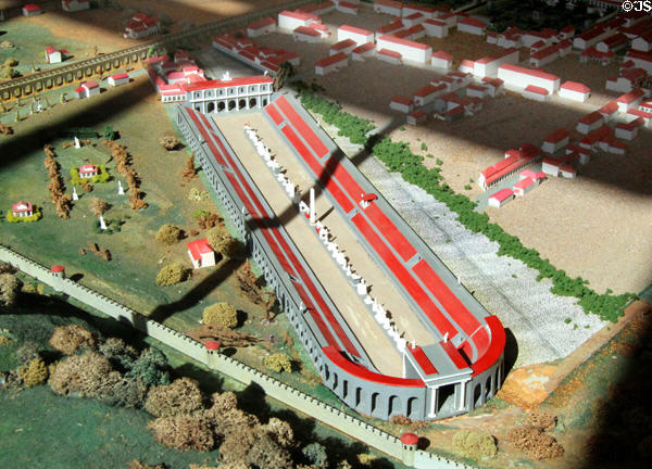 Model of Roman era Trier detail of hippodrome in Trier Archaeological Museum. Trier, Germany.