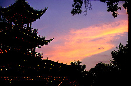 Tivoli pagoda at sunset in Kobenhavn. Denmark.