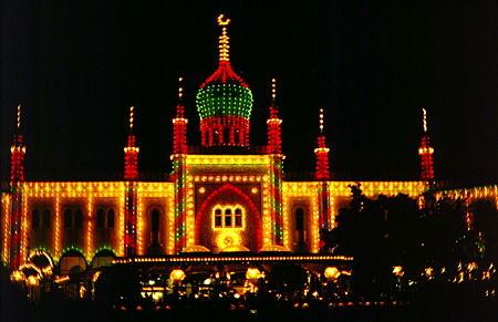 Tivoli lit up at night in Kobenhavn. Denmark.