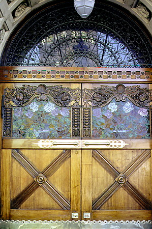 Decorative stained glass doors of the theatre in Århus. Denmark.