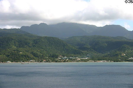 Prince Rupert Bay & surrounding hills from Cabrits National Park. Dominica.