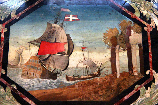 Inlaid stone ship scene at Lenbachhaus. Munich, Germany.