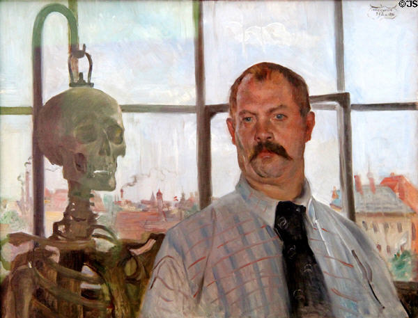 Self portrait with Skeleton (1896) by Lovis Corinth at Lenbachhaus. Munich, Germany.