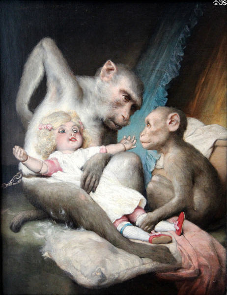 Lessons in Anthropology painting (after 1900) by Gabriel von Max at Lenbachhaus. Munich, Germany.