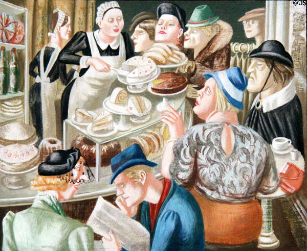 Gourmands painting (c1926-7) by Karl Hubbuch at Lenbachhaus. Munich, Germany.