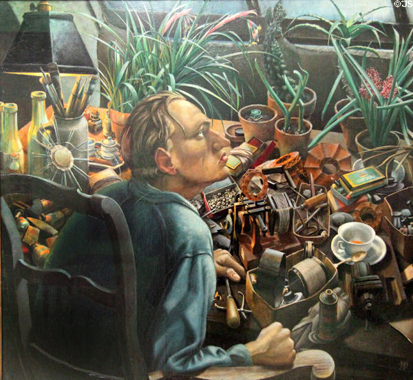 Withering Spring - Self portrait as Radio Amateur painting (1926) by Wilhelm Heise at Lenbachhaus. Munich, Germany.