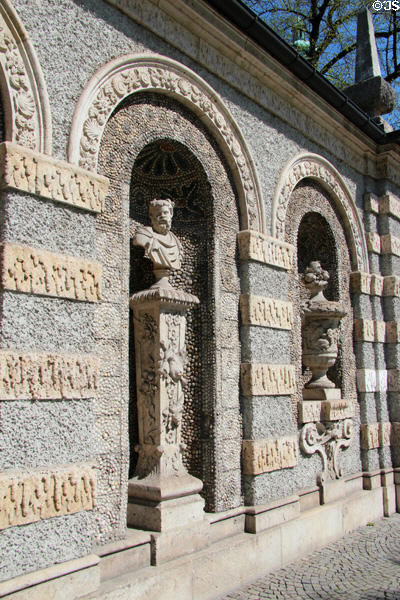 Grotesque wall at Bavarian National Museum. Munich, Germany.
