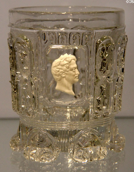 Glass beaker with portrait of King Ludwigs I (c1840) prob. Baccarat at Bavarian National Museum. Munich, Germany.
