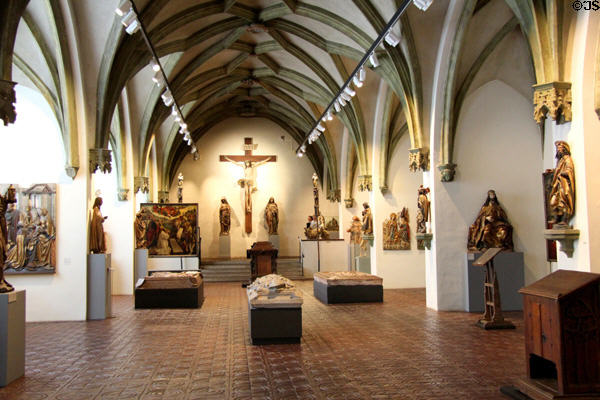 Gallery of medieval religious carvings at Bavarian National Museum. Munich, Germany.