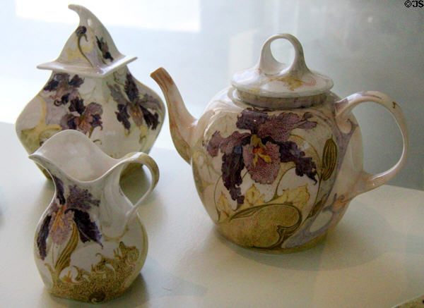 Porcelain tea service painted with orchids (1904-5) by J. Jurriaan Kok & Samuel Schellink for Hague Plateelbakkerij Rozenburg at Bavarian National Museum. Munich, Germany.