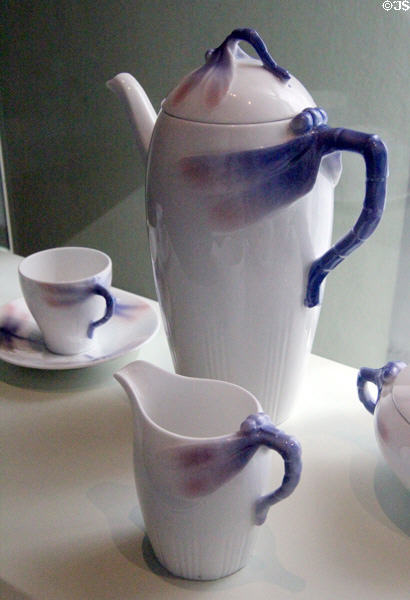 Porcelain coffee service with dragonflies (1909) by Alf Wallander for Faience Manufacturer Rörstrand (Stockholm) at Bavarian National Museum. Munich, Germany.