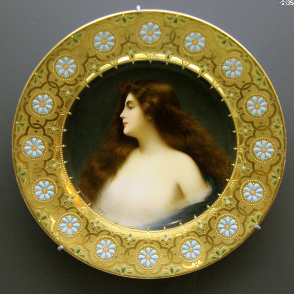 Porcelain "in Blossom" plate with gilded & enameled border (c1900) by Augarten Wien at Deutsches Museum. Munich, Germany.