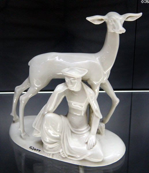 Nymphenburg porcelain figure of philosopher & gazelle (1930) by Joseph Wackerle for Nymphenburg at Deutsches Museum. Munich, Germany.