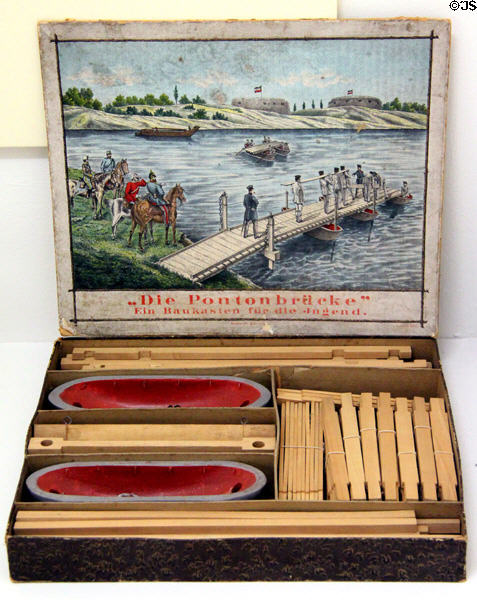 Pontoon bridge model toy (c1900) at Deutsches Museum. Munich, Germany.