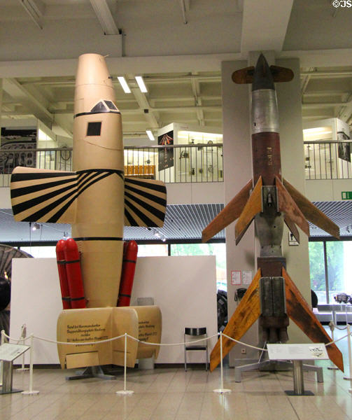 Bachem Ba 349 Natter (manned) & Rheintochter R1 (unmanned) anti-aircraft rockets at Deutsches Museum. Munich, Germany.