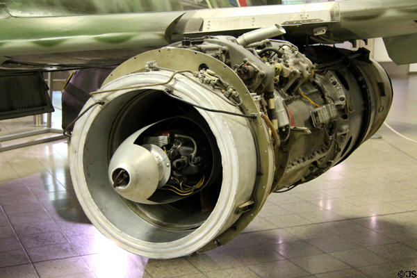 Open jet engine of Messerschmitt Me262 A-1a jet-propelled interceptor (1944) used in WWII at Deutsches Museum. Munich, Germany.