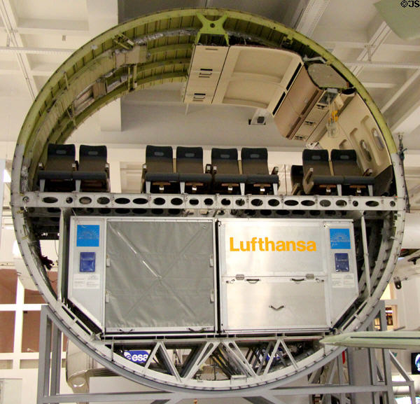 Cross section of jumbo jet passenger & cargo compartments at Deutsches Museum. Munich, Germany.