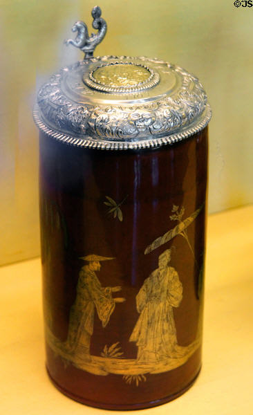 English stoneware copy of Chinese mug (mid 18thC) at Meissen porcelain museum at Lustheim Palace. Munich, Germany.